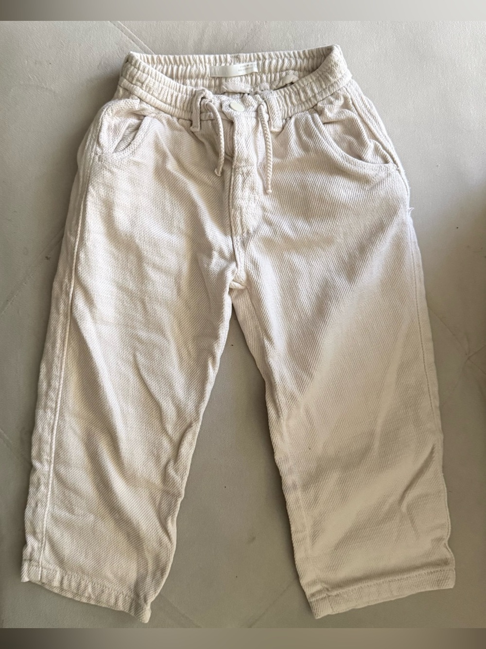 Kids Cream Drawstring Casual Pants